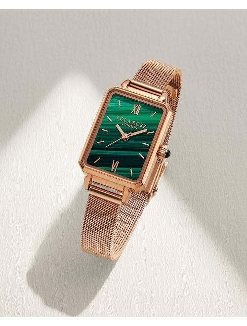 Lola Rose Women's Malachite Textured Watch with Rose Gold Tone Milanese Steel Band