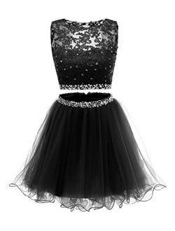 Himoda Women's Two Pieces Short Prom Gowns Lace Beaded Homecoming Dresses H021