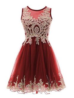 Gold Lace Beaded Homecoming Dresses Short Sequined Appliques Cocktail Prom Gowns H130