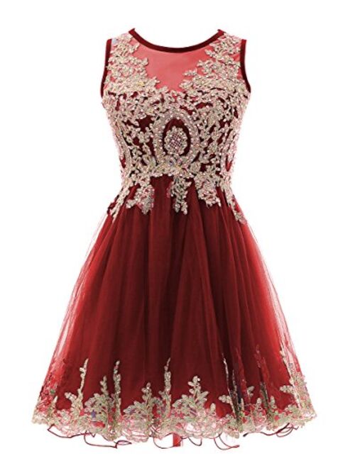 HEIMO Gold Lace Beaded Homecoming Dresses Short Sequined Appliques Cocktail Prom Gowns H130