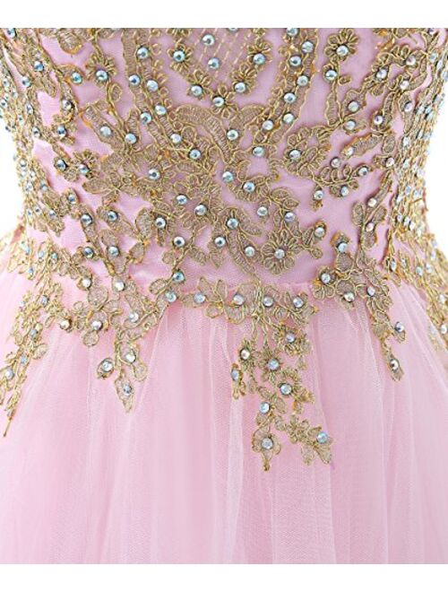 HEIMO Gold Lace Beaded Homecoming Dresses Short Sequined Appliques Cocktail Prom Gowns H130
