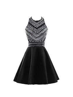 Women's Sparkly Beaded Homecoming Dresses Sequins Cocktail Gown for Teens Prom Dress Short H212