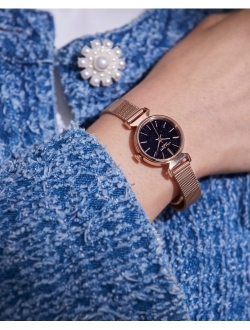 Women's Blue Sandstone Watch with Rose Gold Tone Milanese Steel Band