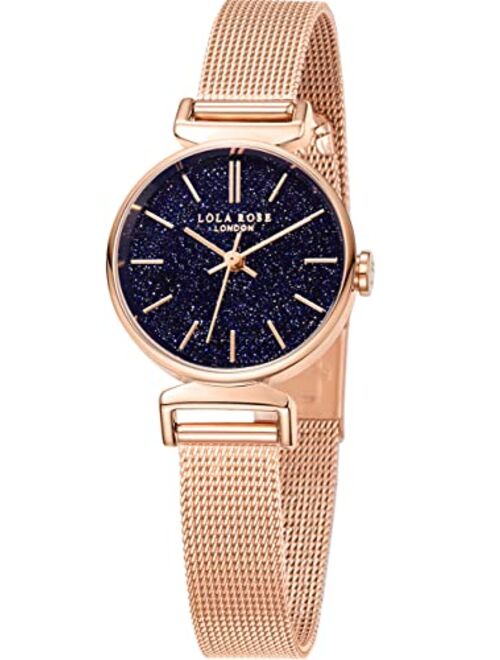 Lola Rose Women's Blue Sandstone Watch with Rose Gold Tone Milanese Steel Band