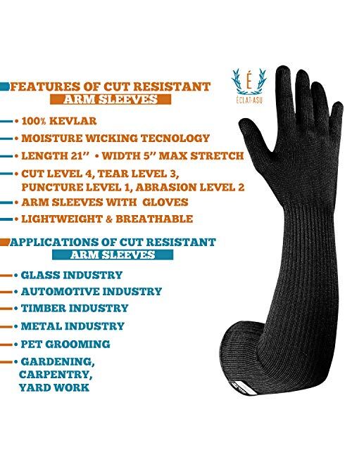 100% Kevlar Gloves with Sleeves by Dupont- Anti Scratch, Heat & Cut Resistant Sleeves Gloves, Safety Sleeves- Long Arm Protectors- Welding, Kitchen, Gardening, Pet Groomi