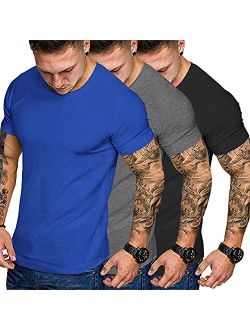 Men's 3 Pack Gym Workout T Shirt Short Sleeve Base Layer Muscle Bodybuilding Training Fitness Tee Tops