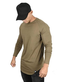 YoungLA Men’s Raglan Long Sleeve Crew Neck T-Shirt | Scooped Bottom | Casual Basic Active Sport Style | Slim Fitted | 410