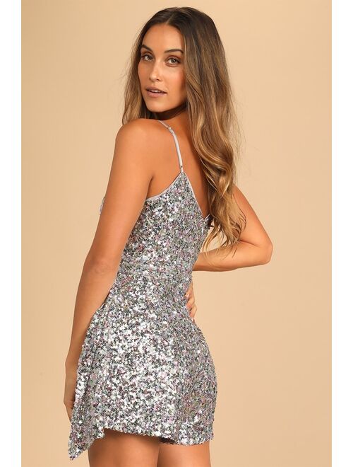 Lulus Late Night Out Silver Multi Sequin Sleeveless Romper