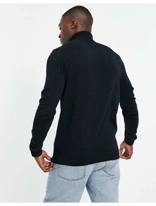 Only & Sons lightweight cotton roll neck sweater in black