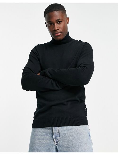 Only & Sons lightweight cotton roll neck sweater in black