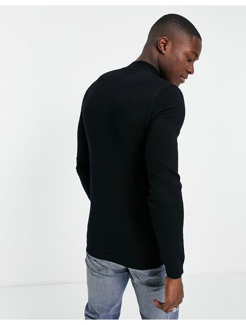 Asos Design muscle fit merino wool roll neck sweater in black