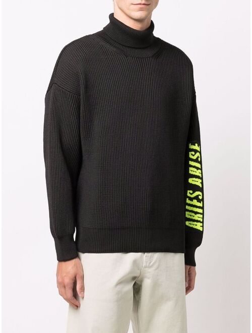 intarsia-knit logo roll-neck jumper solid pullover sweater