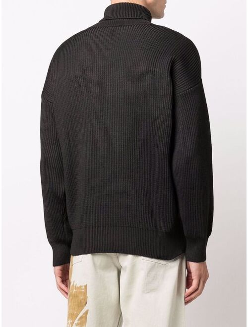intarsia-knit logo roll-neck jumper solid pullover sweater