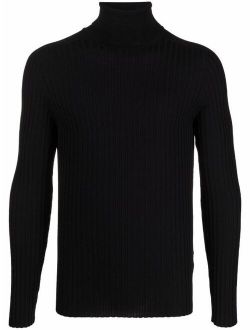 ribbed-knit roll-neck jumper solid long sleeve pullover sweater