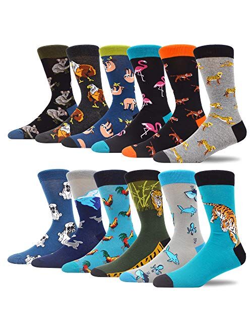 MAKABO Men's Fun Dress Socks Colorful Funny Novelty Casual Crew Socks Packs
