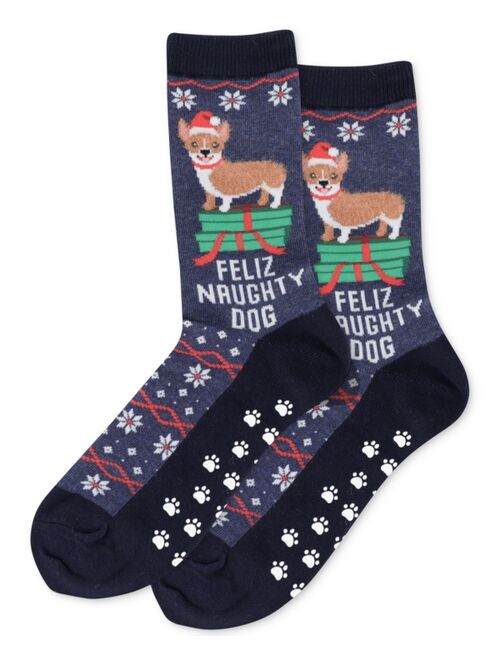 Hot Sox Feliz Naughty Dog Non-Skid Crew Socks