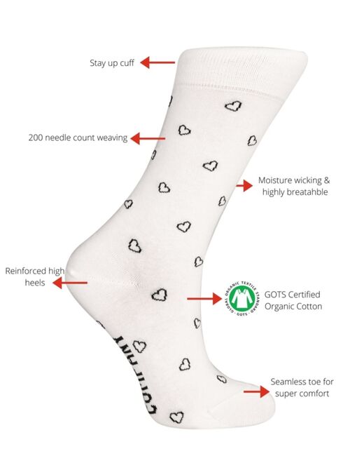 Love Sock Company Mini Hearts Women's Super Soft Organic Cotton Seamless Toe Crew Socks