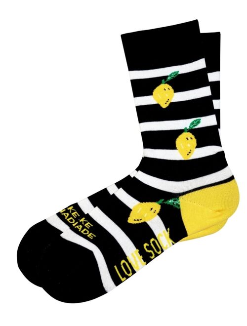 Love Sock Company Lemon Organic Cotton Striped Crew Socks with Lemons Design