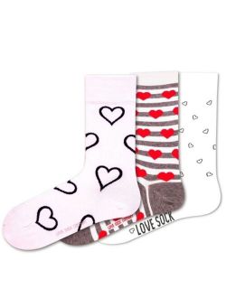Hearts Bundle Women's 3 Pack Organic Cotton Seamless Toe Novelty Socks