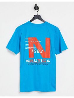 rowlock back print t-shirt in aqua blue