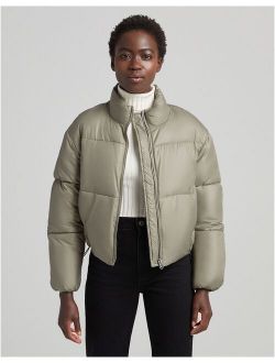 nylon cropped puffer jacket in khaki