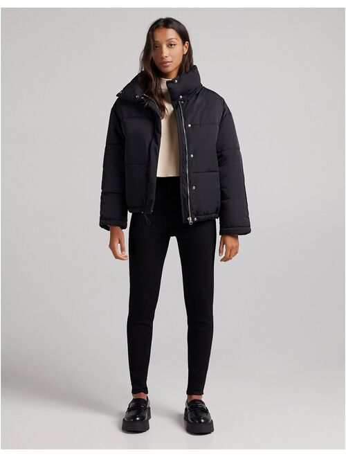 Bershka oversized padded puffer in black