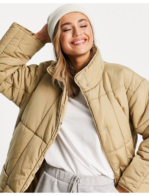 Asos Design quilted longline puffer coat in camel