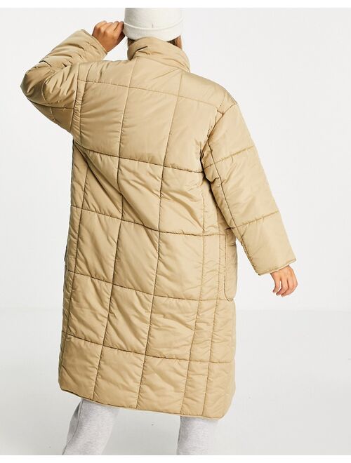 Asos Design quilted longline puffer coat in camel