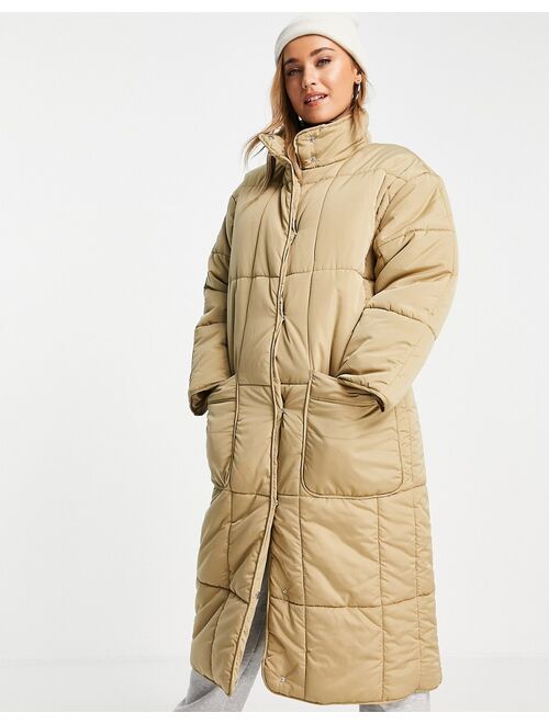 Asos Design quilted longline puffer coat in camel