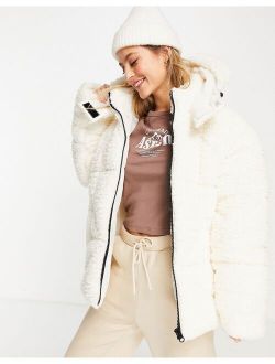 oversized sherpa puffer coat in cream