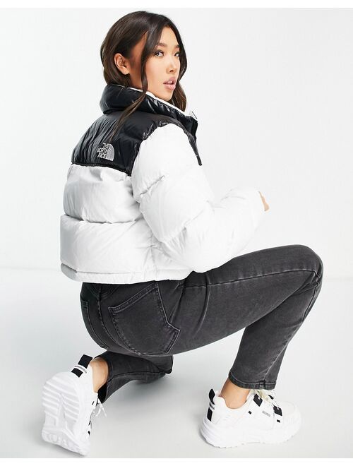 The North Face Nuptse cropped jacket in white