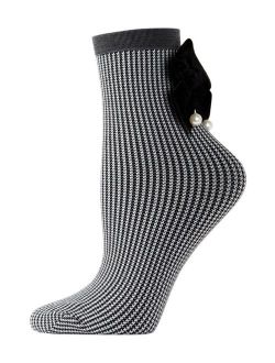 Houndstooth Imitation Pearl Bow Women's Anklet Socks