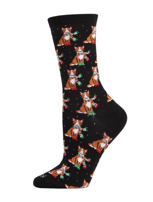 MeMoi Women's Cozy Cat Holiday Crew Socks