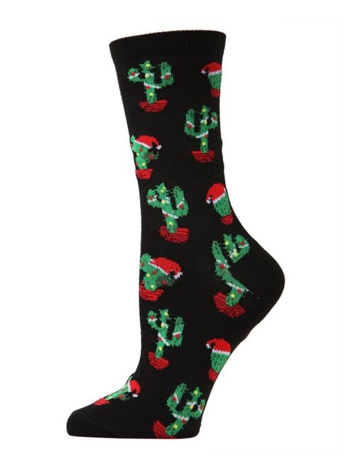 MeMoi Women's Christmas Cactus Holiday Crew Socks