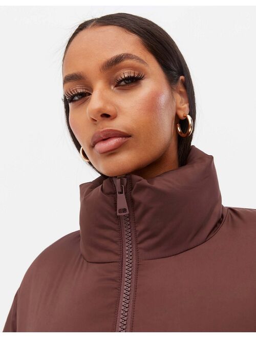 New Look boxy puffer jacket in dark brown