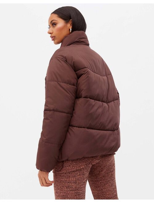 New Look boxy puffer jacket in dark brown