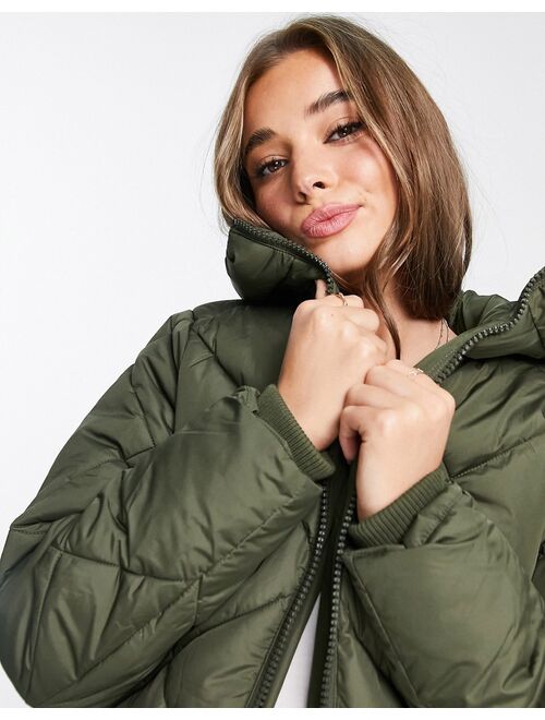 New Look quilted longline puffer coat in khaki