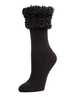 Elegant Rib Fancy Cuffed Women's Crew Socks