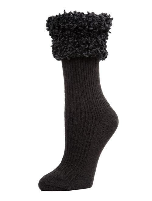 MeMoi Elegant Rib Fancy Cuffed Women's Crew Socks