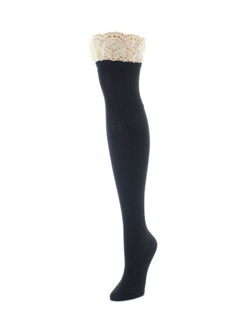 MeMoi Women's Lace Top Cable Knee High Socks