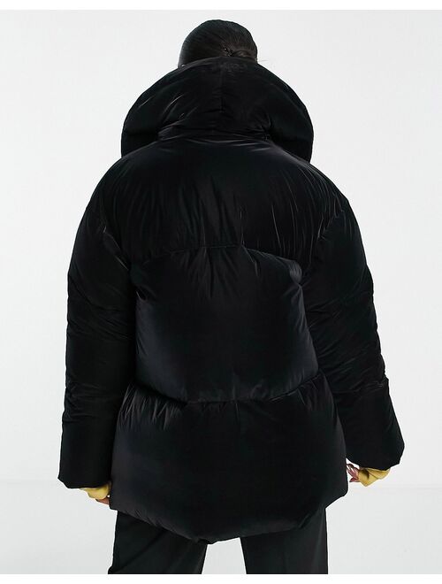 Asos Design velour puffer jacket in black
