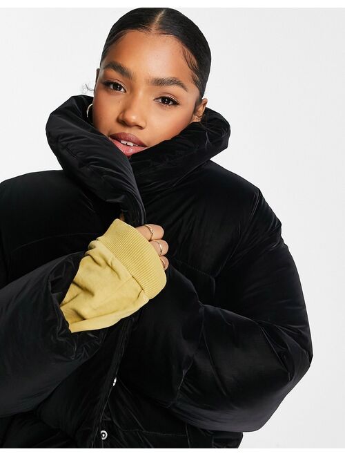 Asos Design velour puffer jacket in black
