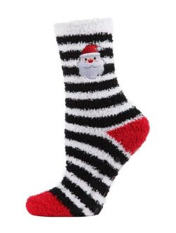 Women's Striped Santa Embroidery Cozy Socks