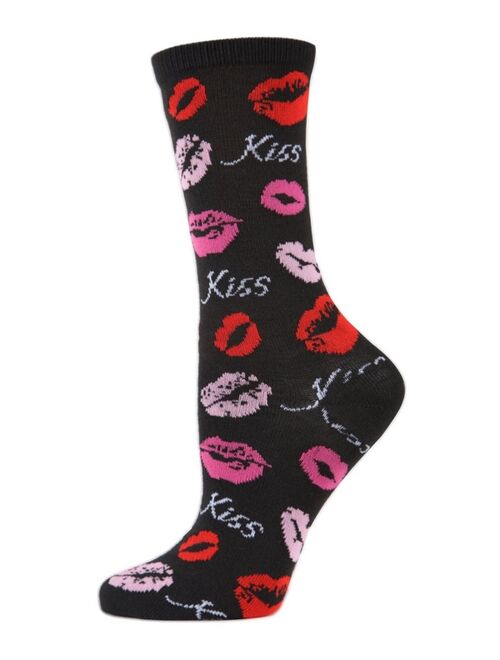 MeMoi Women's Pucker Up Kisses Crew Socks