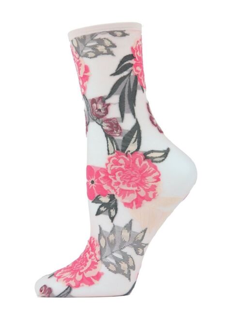 MeMoi Women's Botanic Bunches Sheer See-Through Anklet Socks