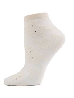 Women's Floral Rhinestone Shortie Sheer See-Through Socks