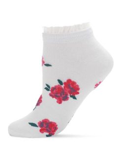 Women's Ruffle Rose Cotton Blend Low Cut Socks
