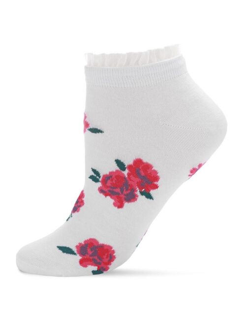 MeMoi Women's Ruffle Rose Cotton Blend Low Cut Socks