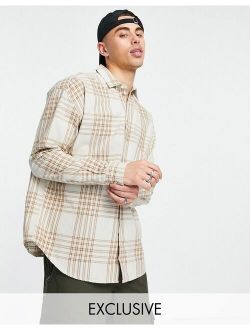 long sleeve oversized check shirt in stone