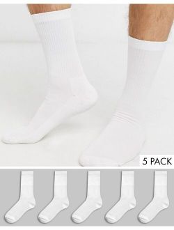 ribbed 5 pack sport socks in white